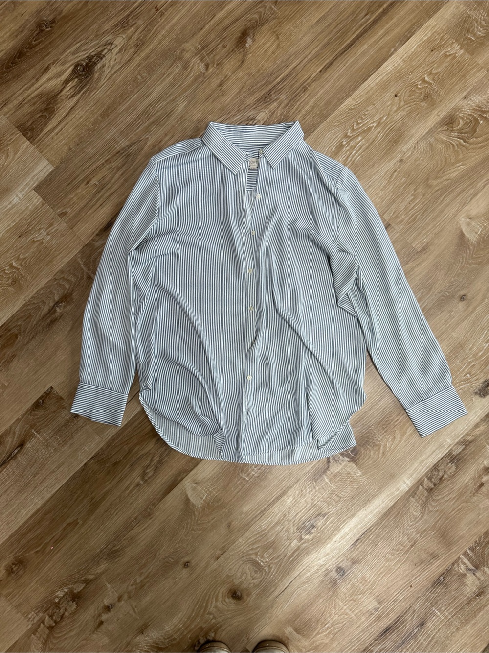 LOFT Blue and White Pinstripe Button-Up Shirt